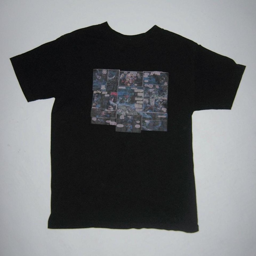 Black graphic tee with cartoon
